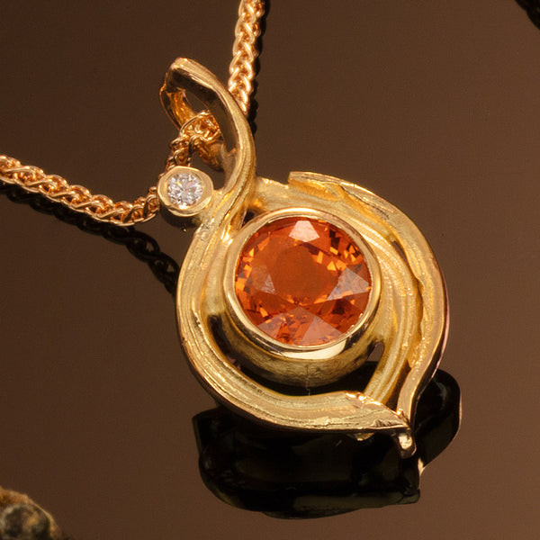 Driftwood Pendant with Mandarin Garnet and Diamond