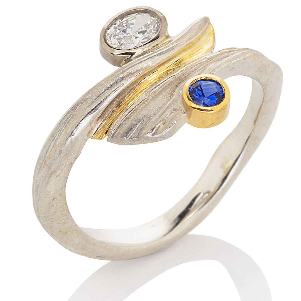 Argentium Swirl Ring with Diamond and Sapphire
