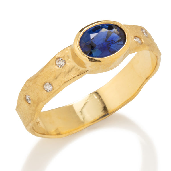 Rockhammered Sapphire Ring