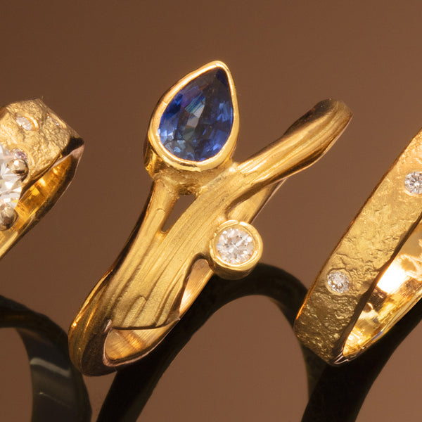 Driftwood Ring with Pear-Shape Sapphire