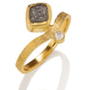 Rockhammered Stacking Ring with Diamond Cube